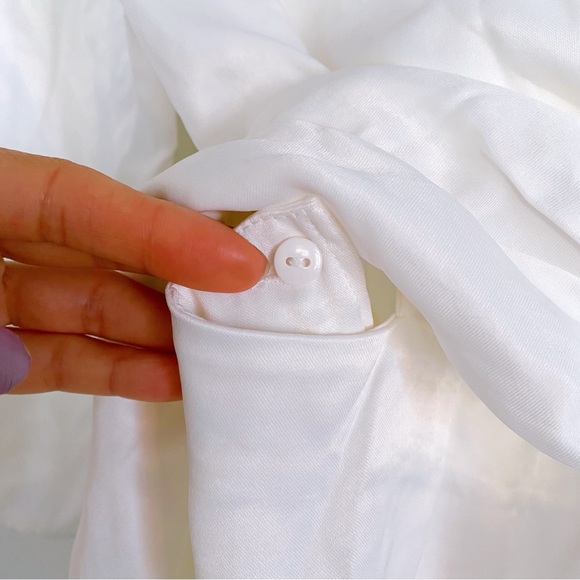 π ZARA WHITE SATIN ASYMMETRICAL COLLARED CAPRI SLEEVE WRAP AROUND MINI DRESS! - Picture 9 of 12